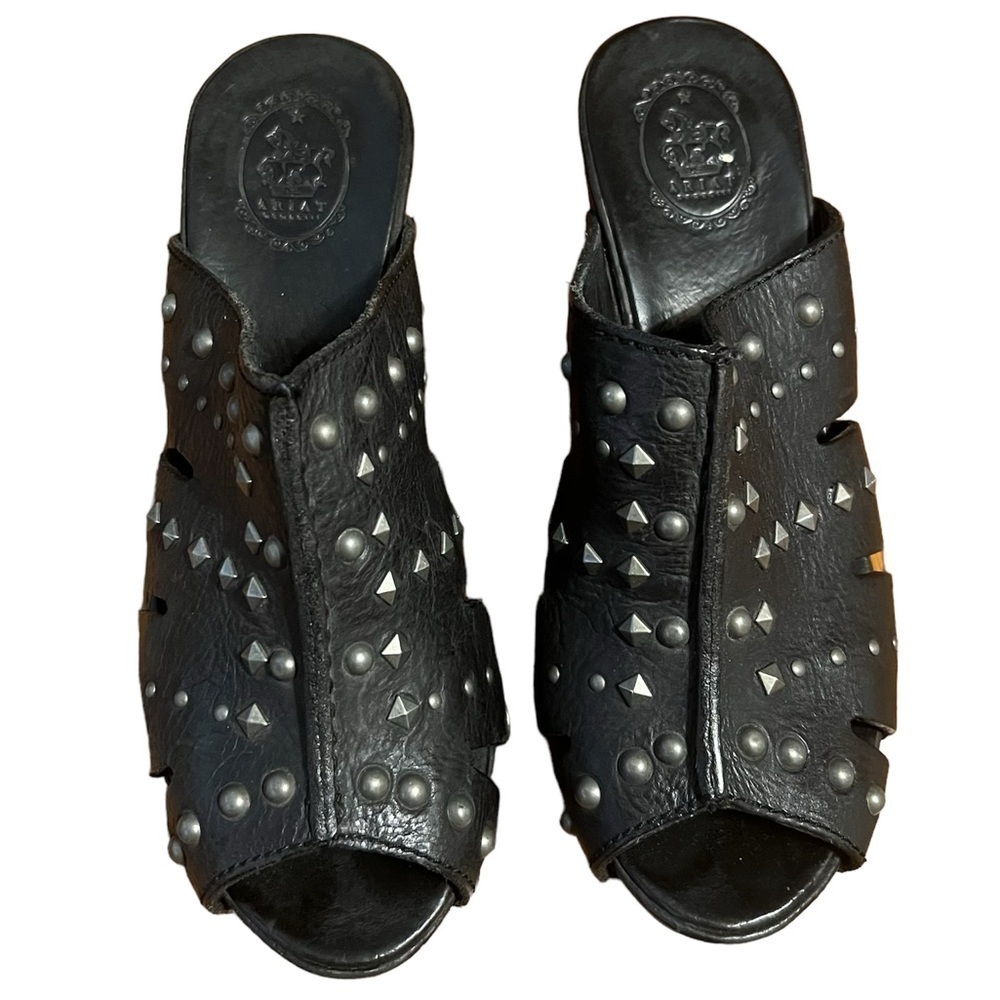 Ariat Studded Peep Toe Heeled Leather Slip-On Clog Mules in Black Sz 7 Y2K 90s